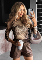 Siateczkowa Bluse w kwiaty Very Helpful Beige
