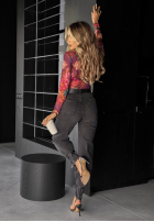 Siateczkowe body w kwiaty Out Of Reach burgundowo-Rosa