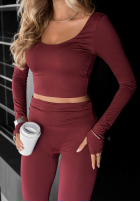 Krótka bluzka longsleeve Something Necessary burgundowa
