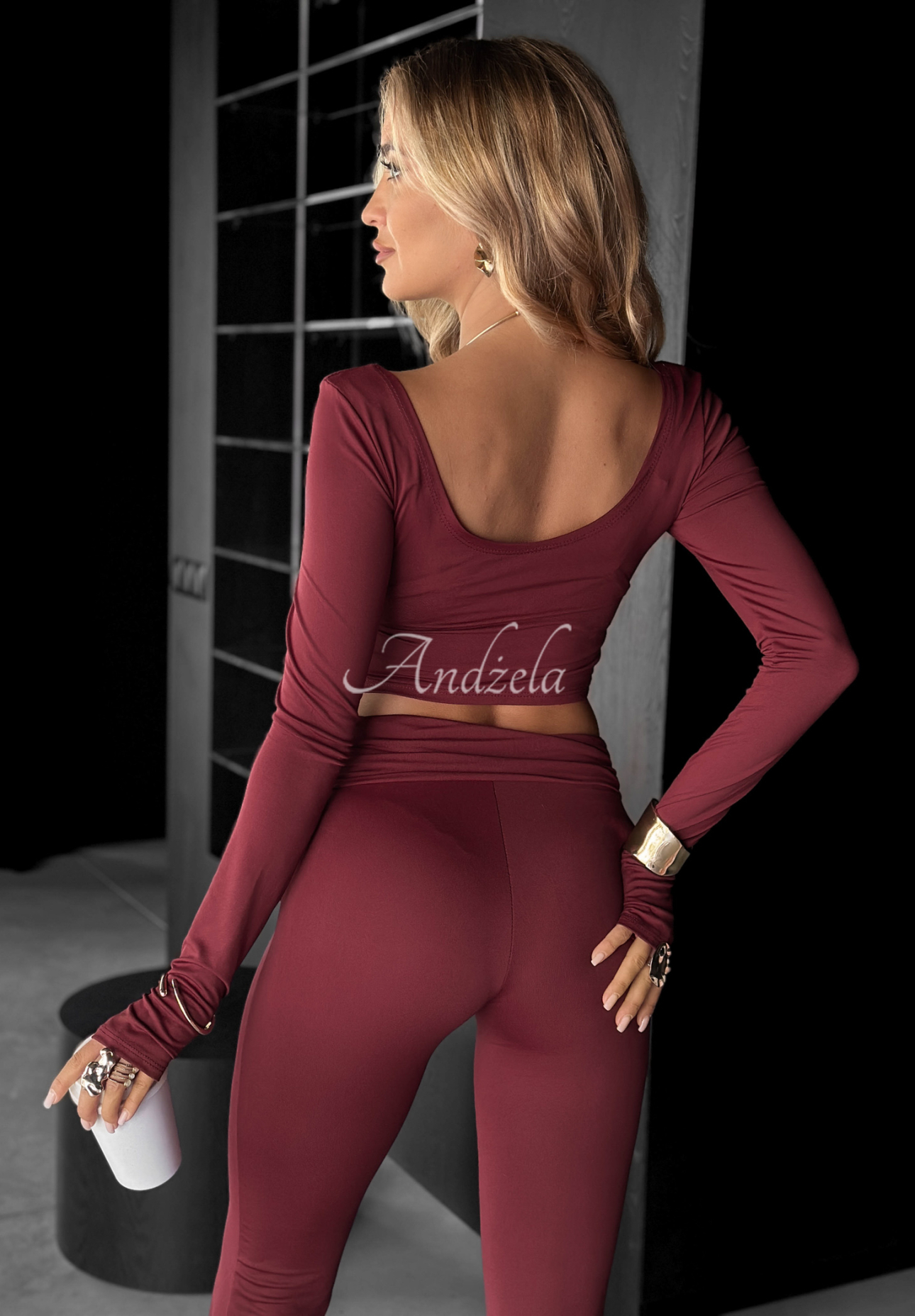 Krótka bluzka longsleeve Something Necessary burgundowa