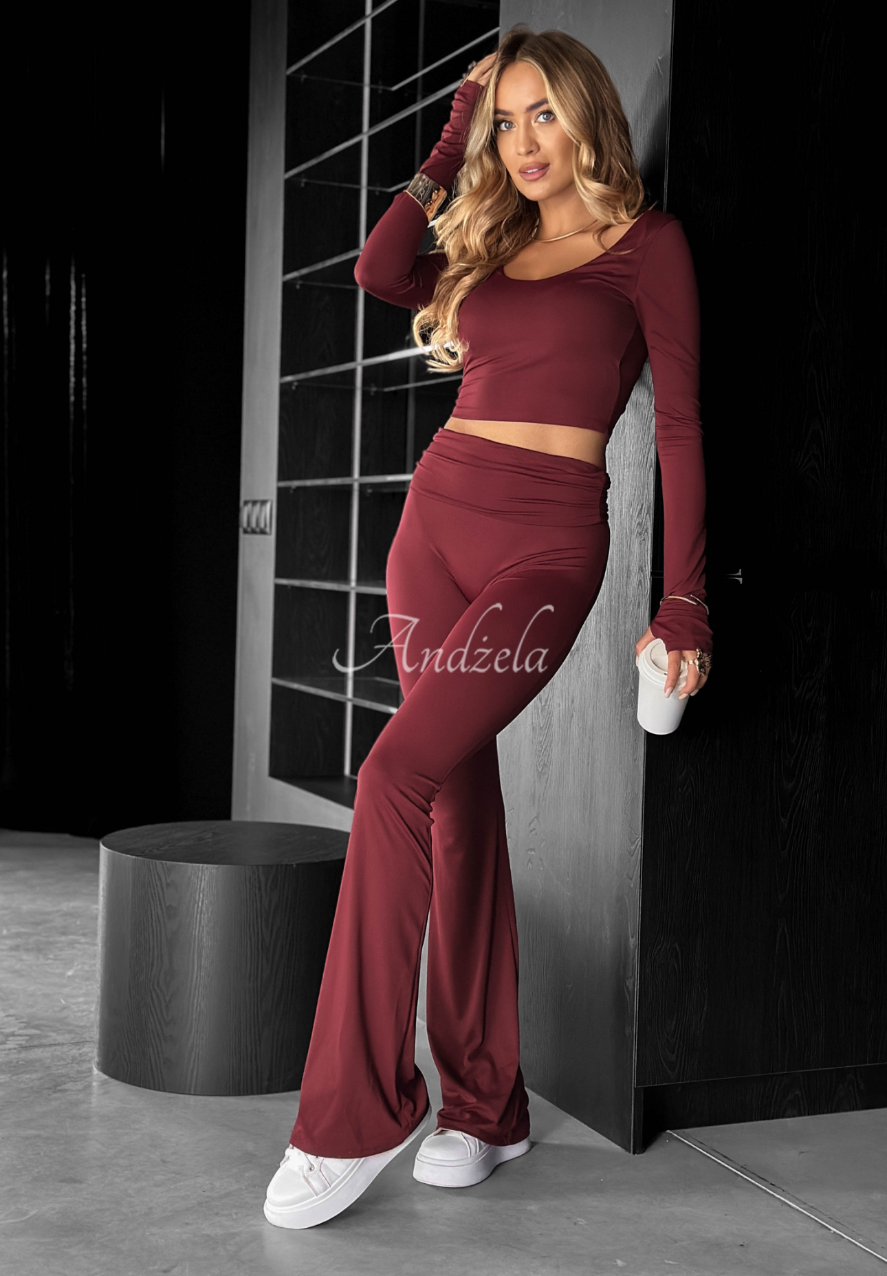 Krótka bluzka longsleeve Something Necessary burgundowa