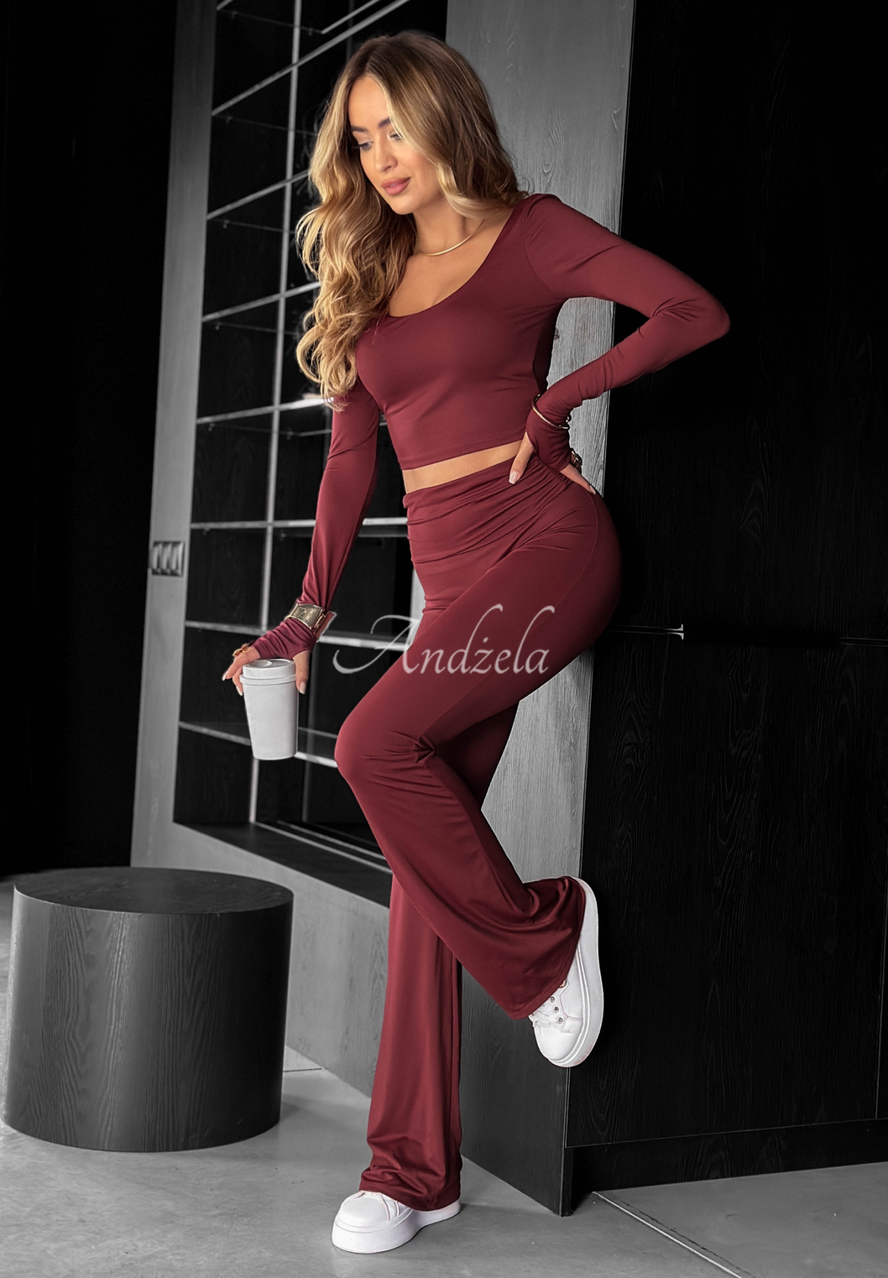 Krótka bluzka longsleeve Something Necessary burgundowa