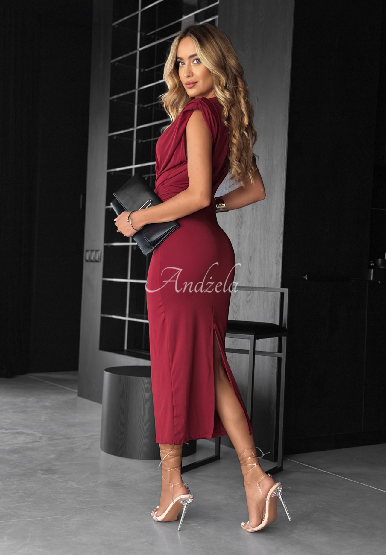 Kleid mit Schlitz See The Future Burgunderrot