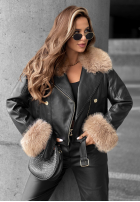 Krótka skórzana Bikerjacke z futerkiem The Woodlands Schwarz