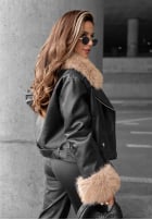 Krótka skórzana Bikerjacke z futerkiem The Woodlands Schwarz