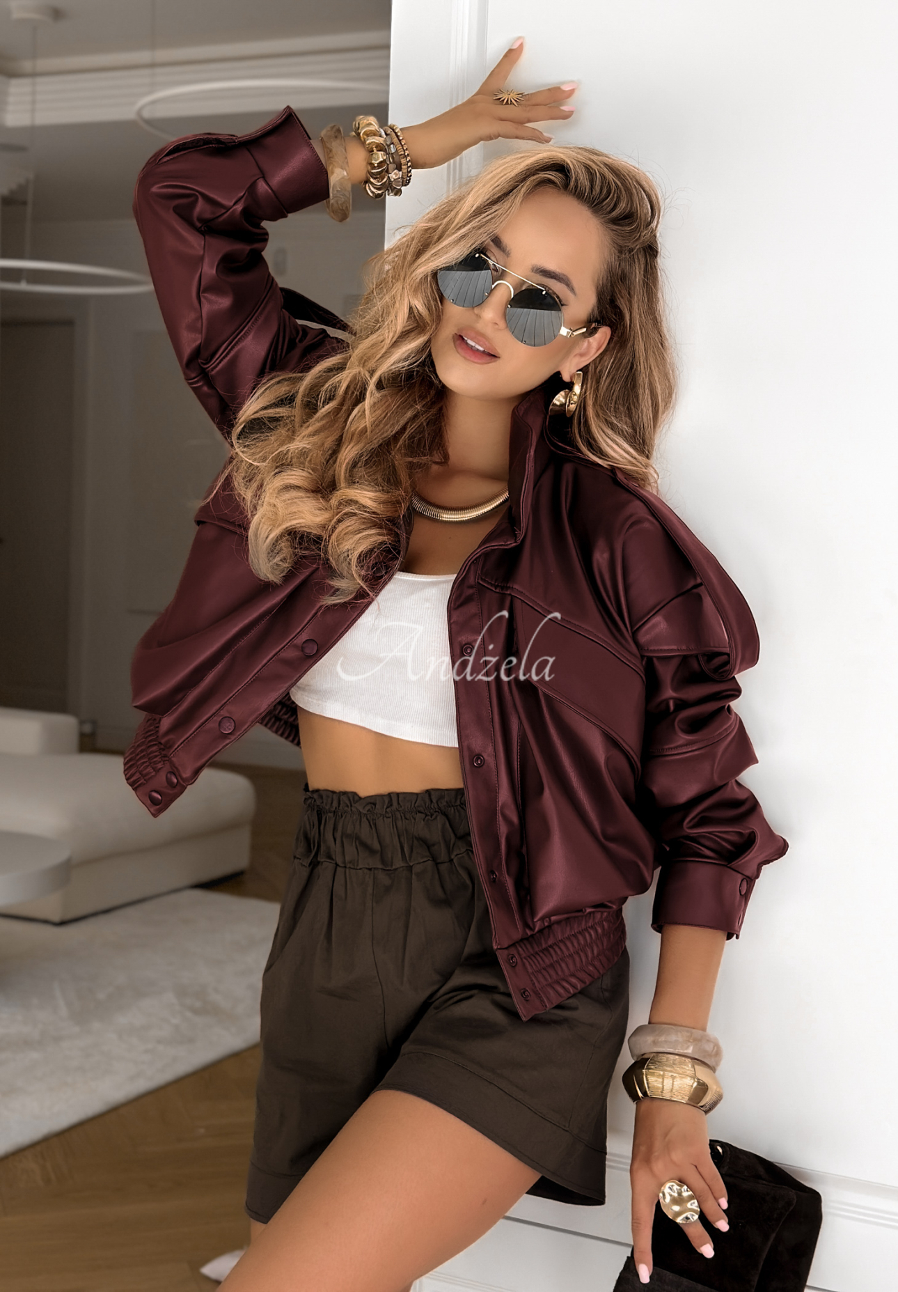 Leder Bomber-Jacke Don&#039;t Make Scenes Burgunderrot