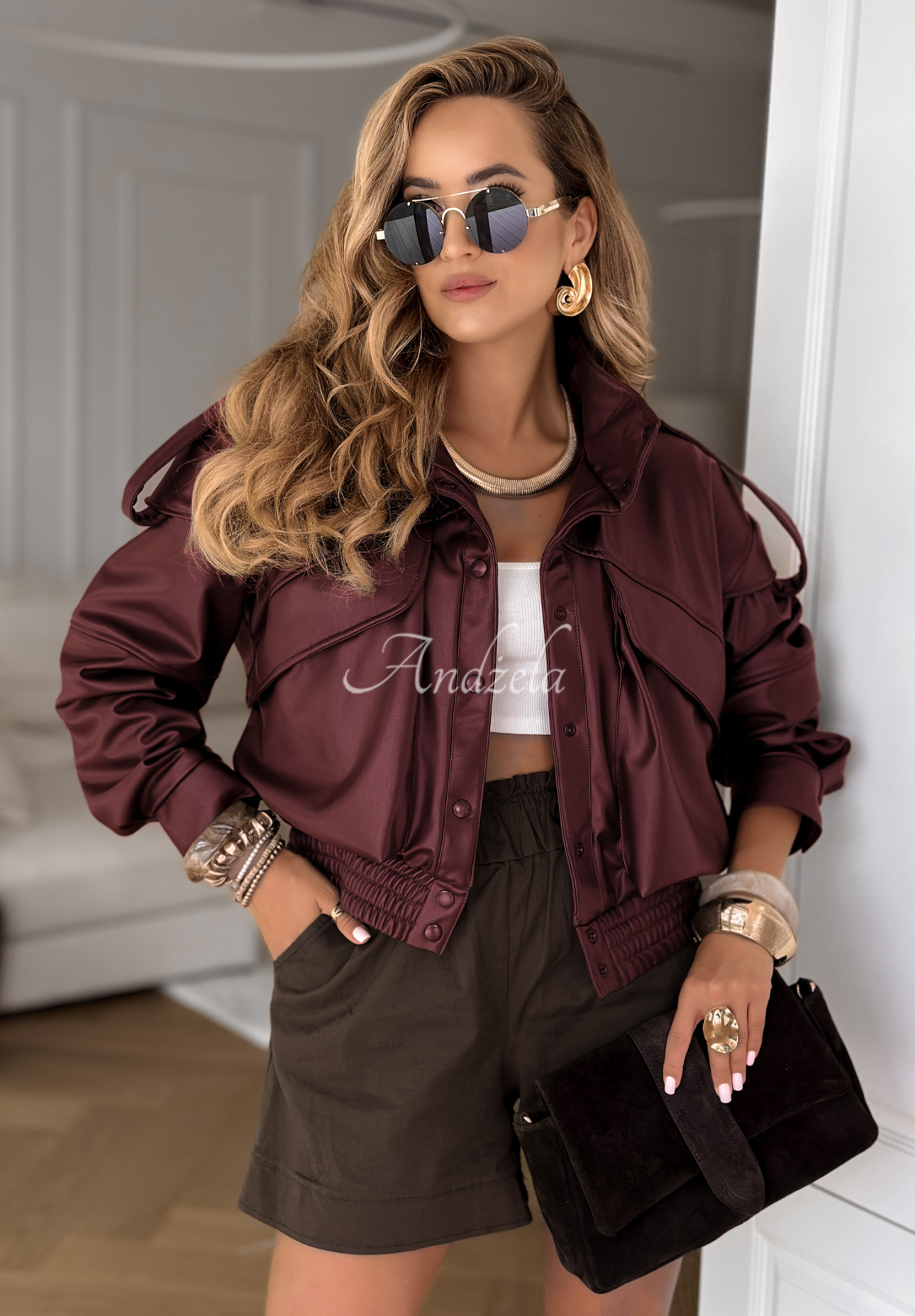 Leder Bomber-Jacke Don&#039;t Make Scenes Burgunderrot
