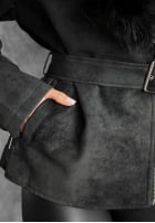 Zamszowa Jacke z futerkiem Black Hills Schwarz