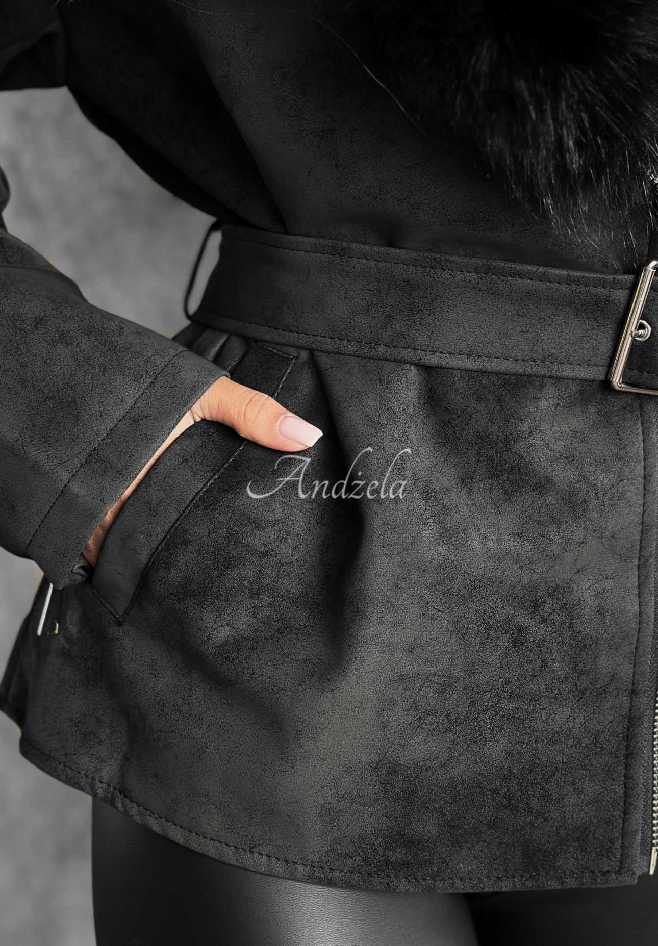 Wildlederjacke mit Fell Black Hills Schwarz