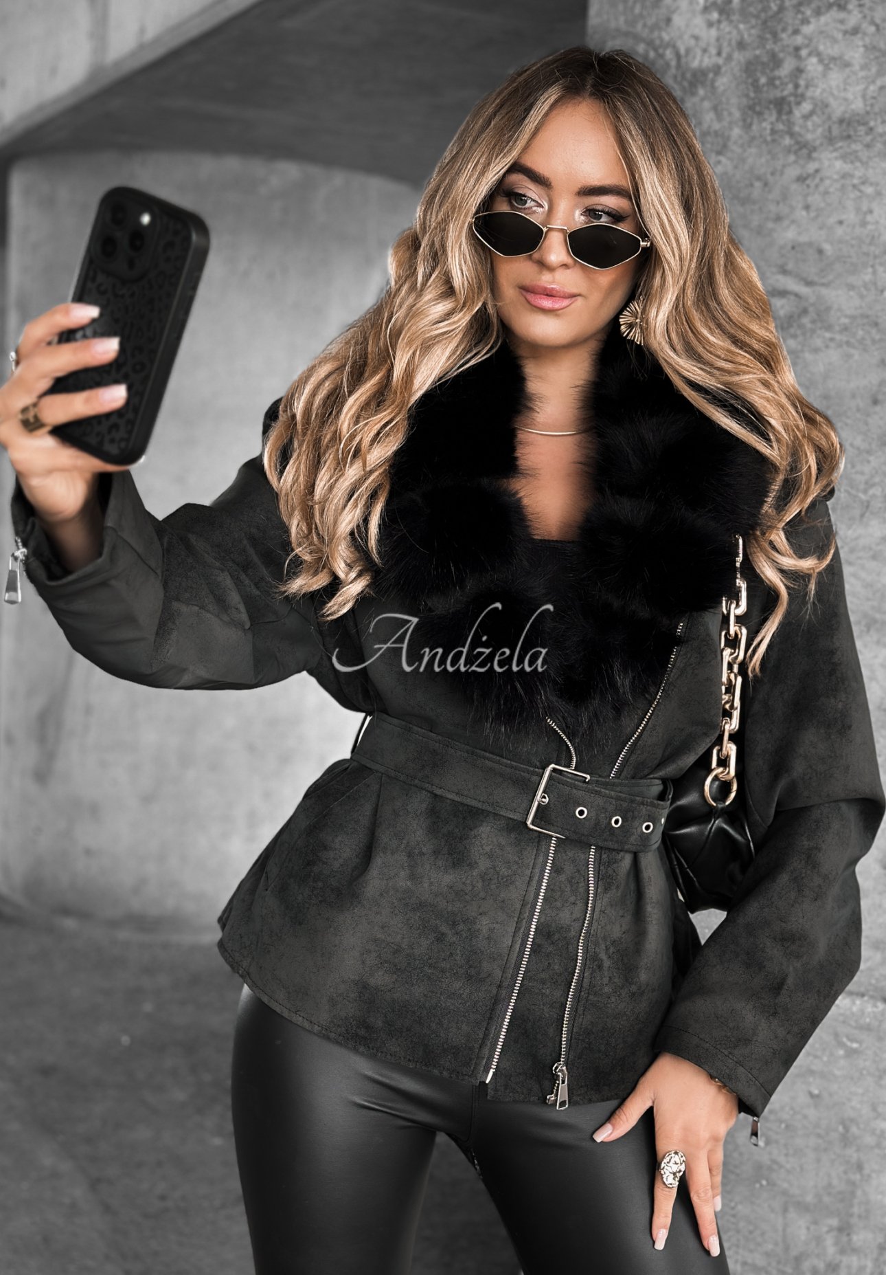 Wildlederjacke mit Fell Black Hills Schwarz