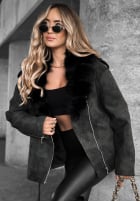 Zamszowa Jacke z futerkiem Black Hills Schwarz