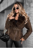 Zamszowa Jacke z futerkiem Black Hills Schokoladenbraun