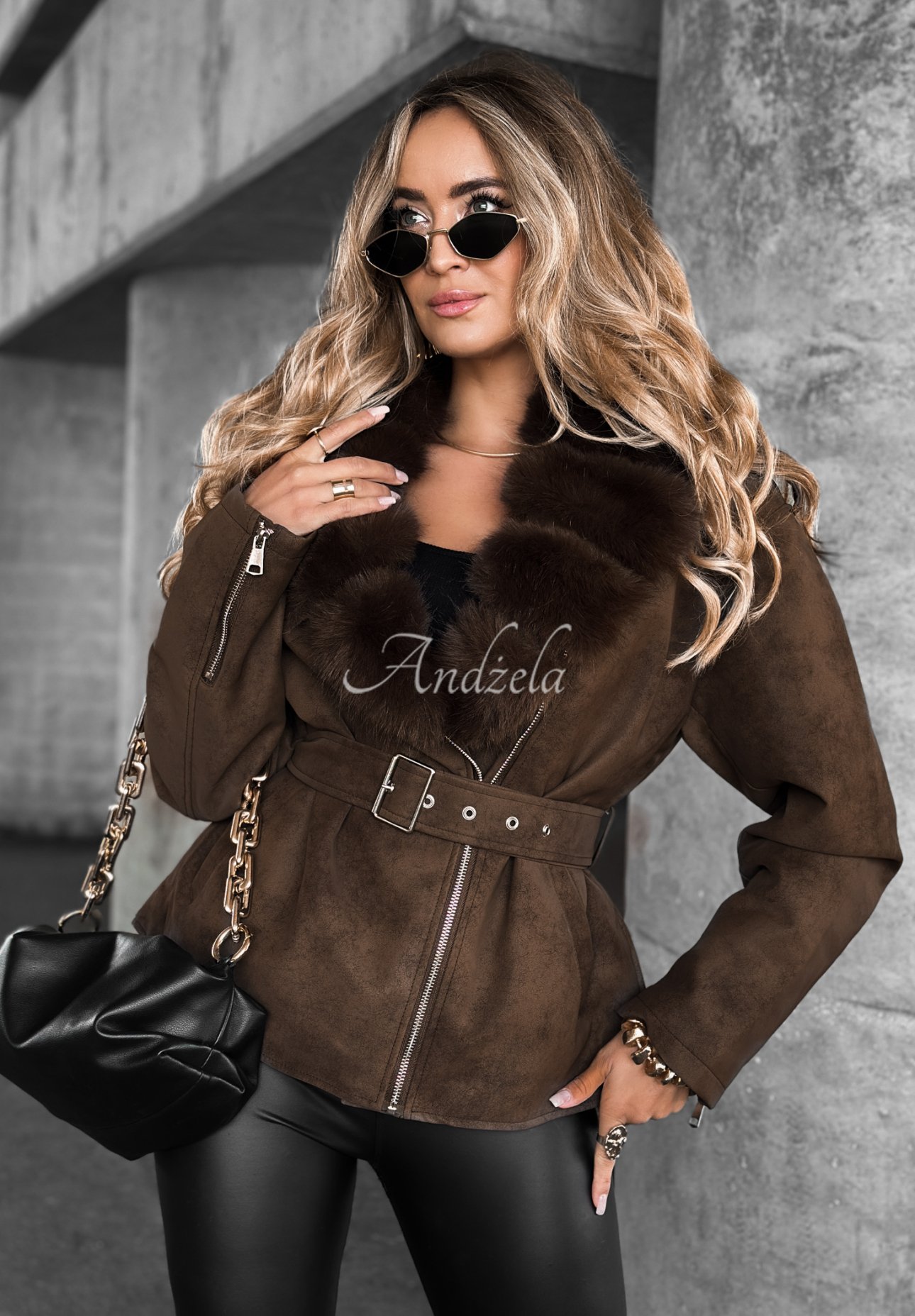 Wildlederjacke mit Fell Black Hills Schokoladenbraun