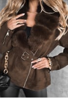 Zamszowa Jacke z futerkiem Black Hills Schokoladenbraun