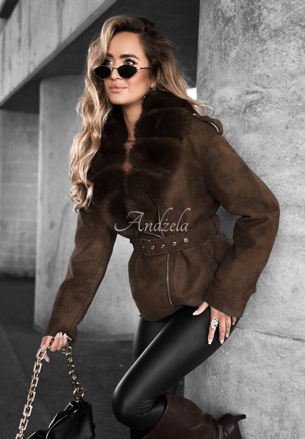 Wildlederjacke mit Fell Black Hills Schokoladenbraun