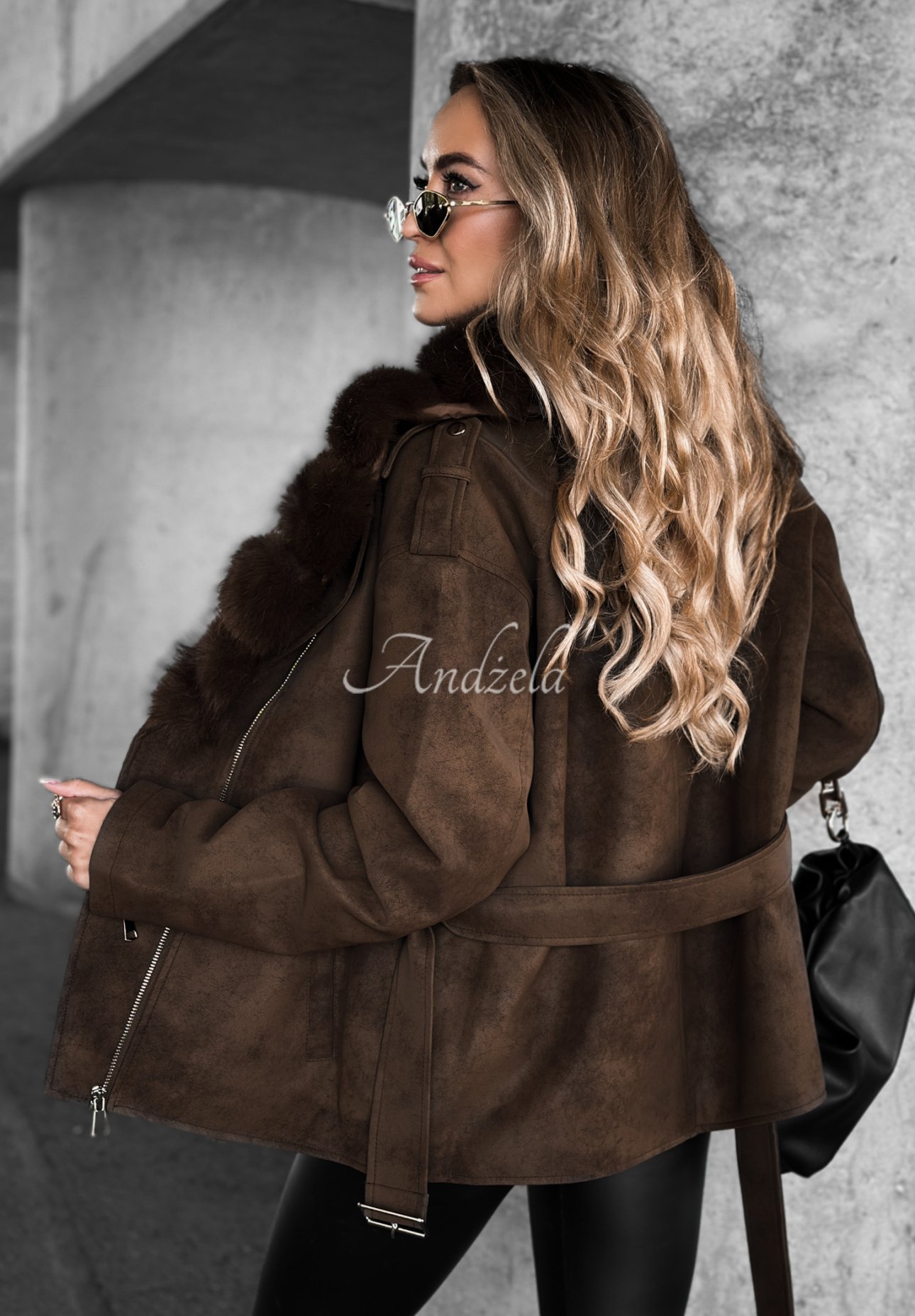Wildlederjacke mit Fell Black Hills Schokoladenbraun