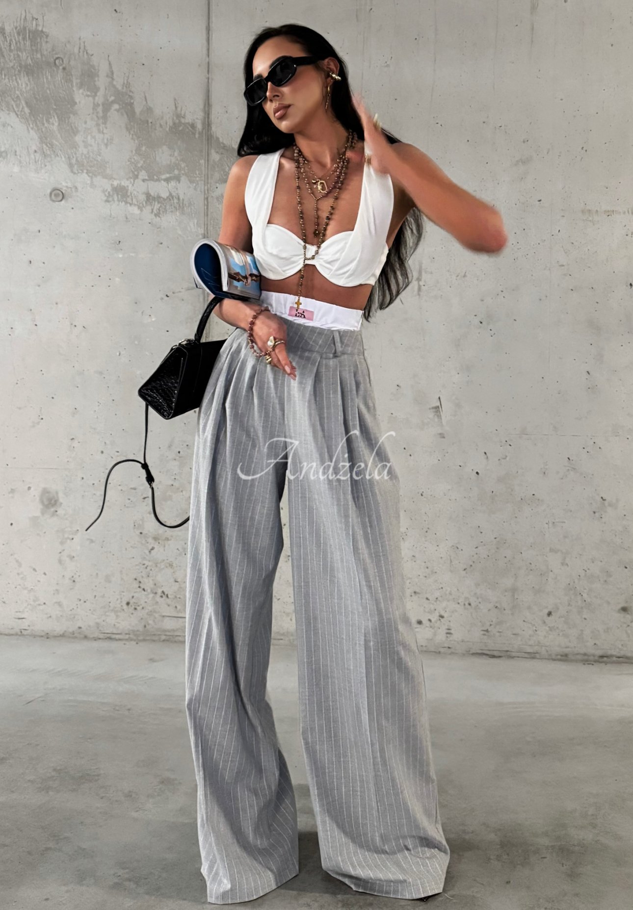 Weite Hose aus Viskose mit Streifen La Milla Think About Us Grau