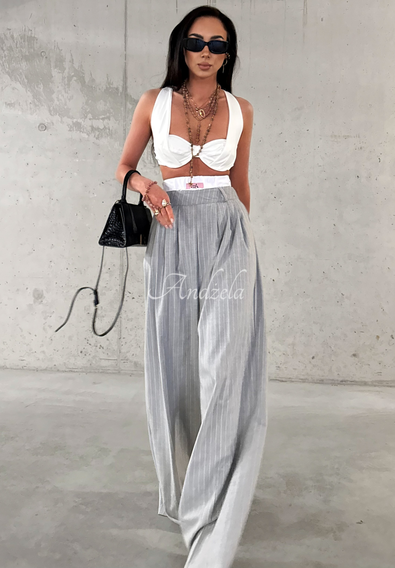 Weite Hose aus Viskose mit Streifen La Milla Think About Us Grau