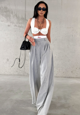 Weite Hose aus Viskose mit Streifen La Milla Think About Us Grau