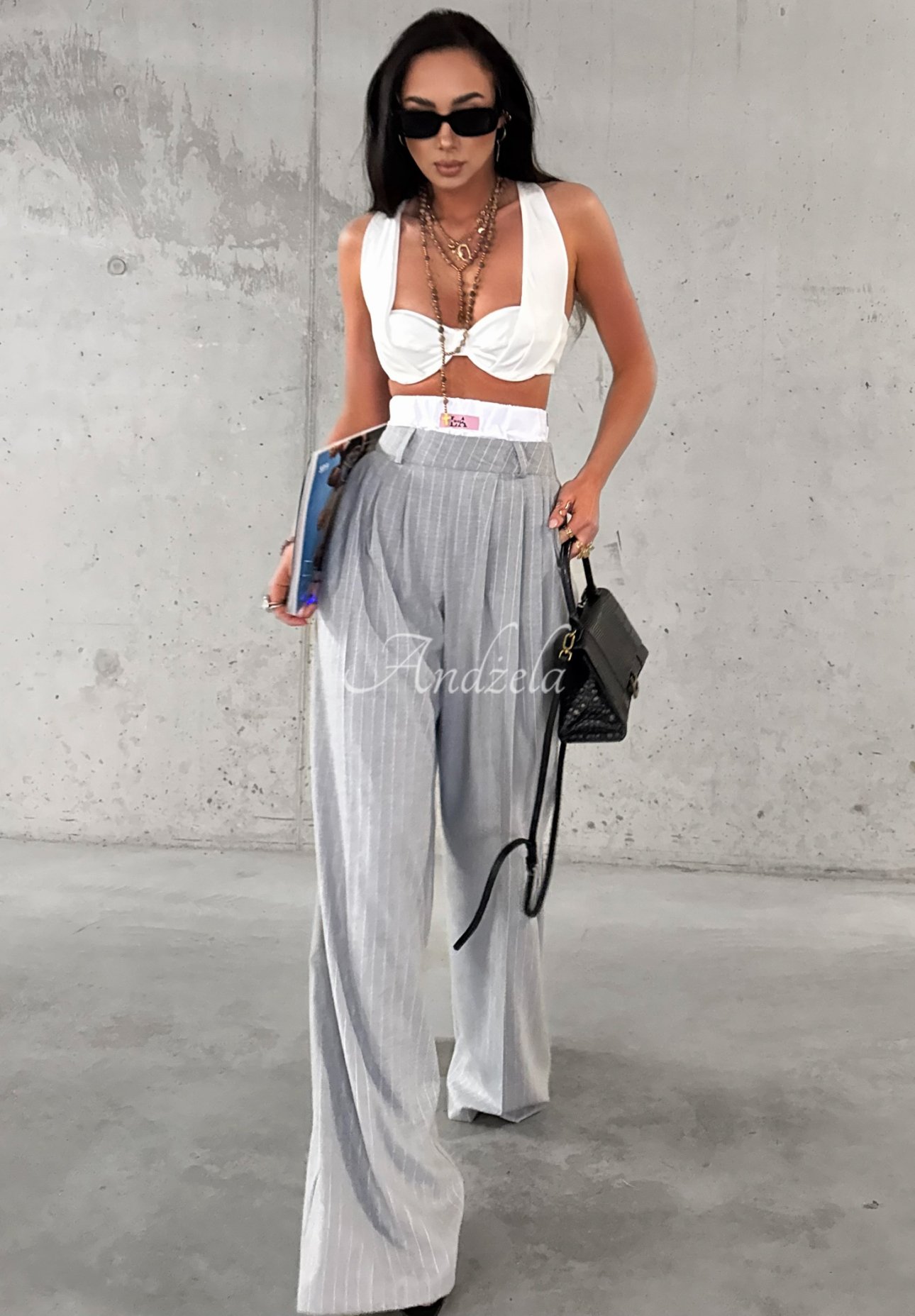Weite Hose aus Viskose mit Streifen La Milla Think About Us Grau