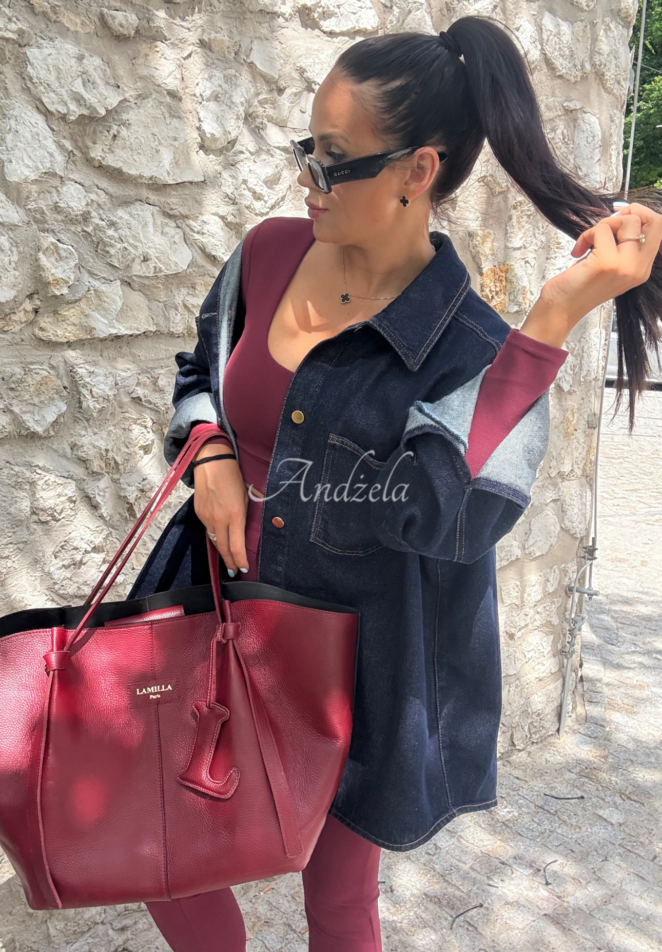 Viskosebluse mit Ausschnitt La Milla Glow Up Burgunderrot