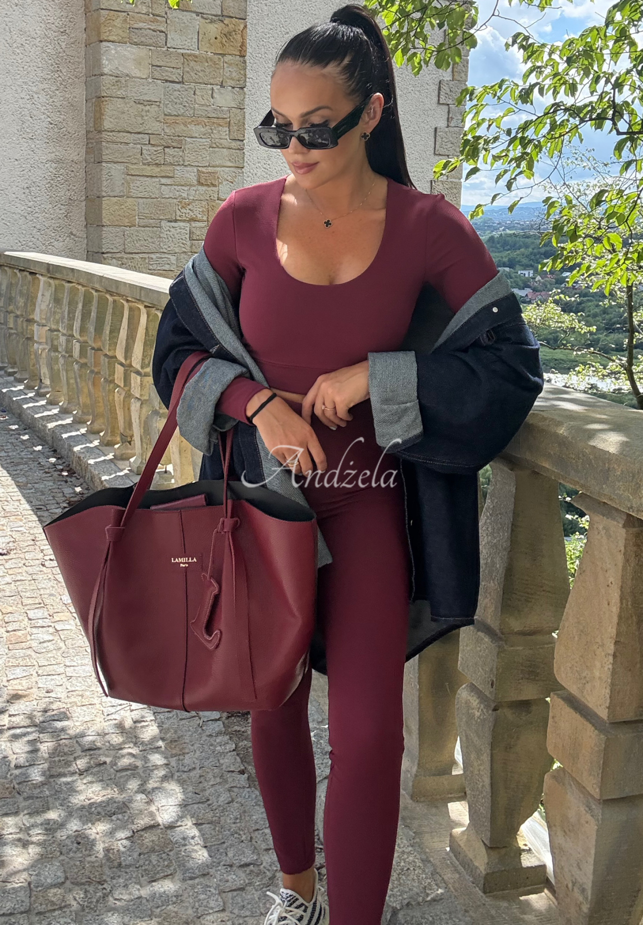 Viskosebluse mit Ausschnitt La Milla Glow Up Burgunderrot