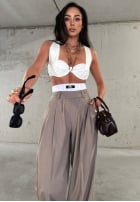 Eleganckie Hose wide leg w paski La Milla Think About Us Mokkafarben