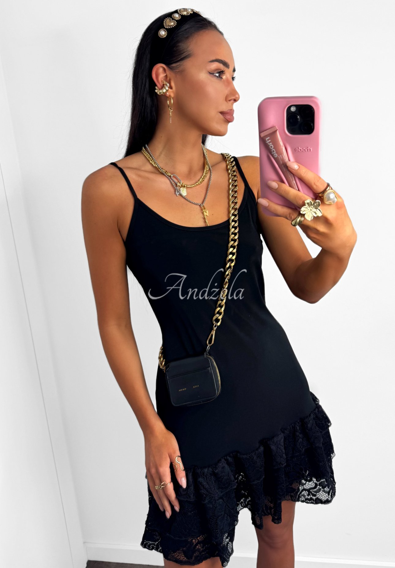 Viskosekleid mit Rüschen La Milla Delete His Number Schwarz