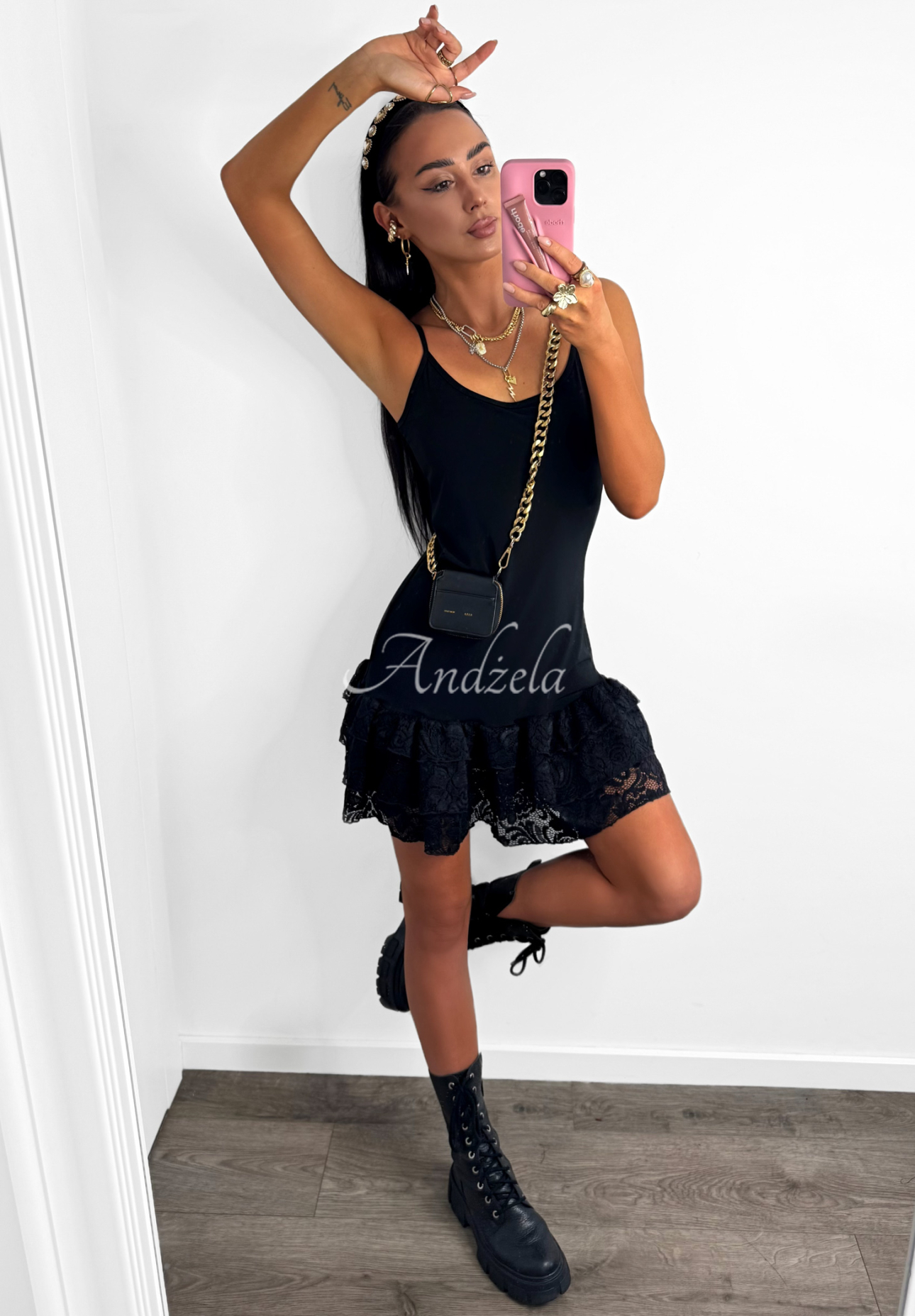 Viskosekleid mit Rüschen La Milla Delete His Number Schwarz