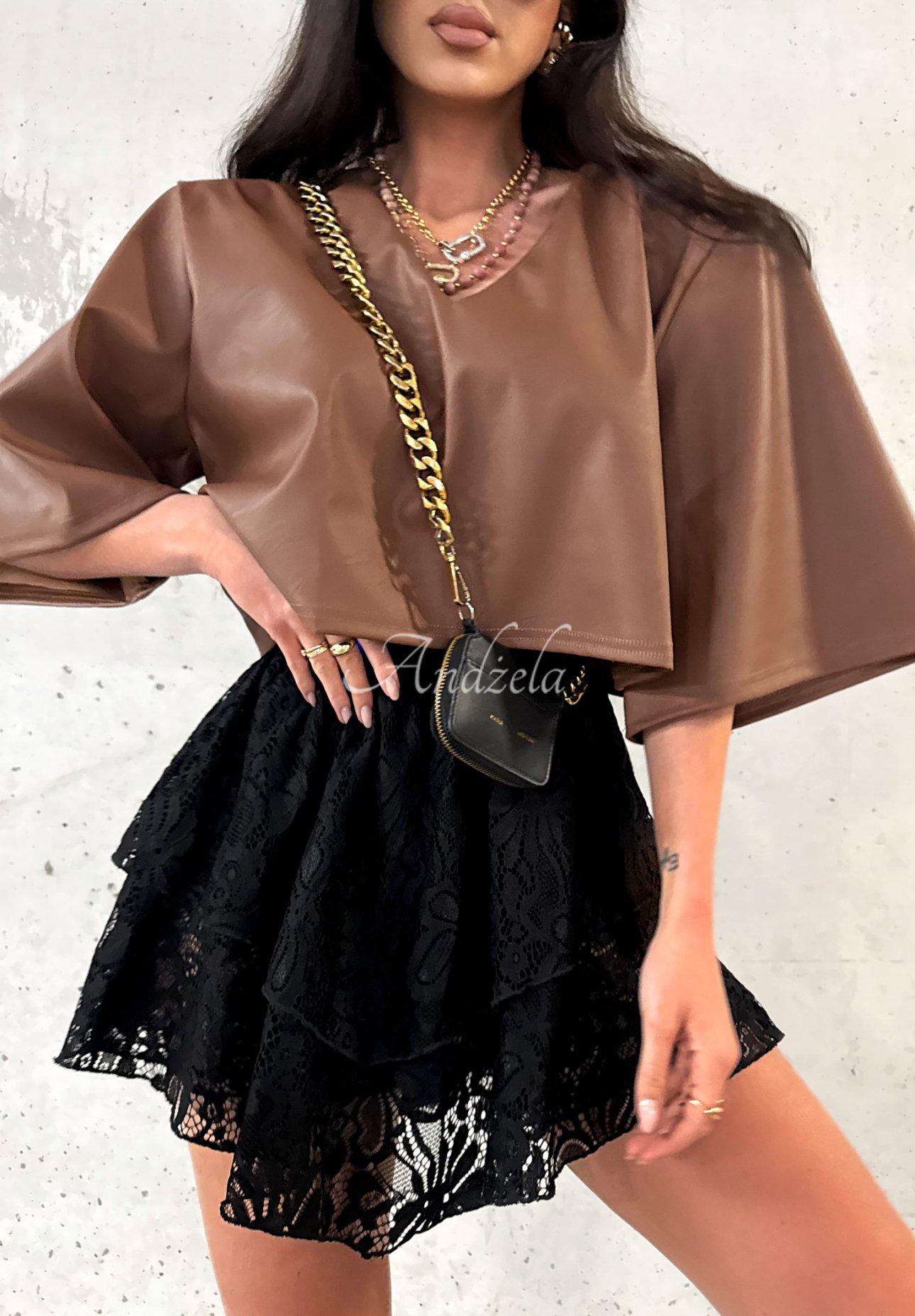 Kurze Lederbluse La Milla Don't Call Me Beige