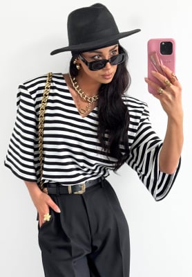 Gestreiftes Oversize T-Shirt La Milla It's All About Us schwarz-weiß