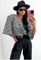 T-Shirt oversize w paski La Milla It's All About Us  Schwarz-Weiß