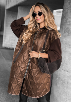 Lange Steppjacke mit Kapuze Through The Day Schokoladenbraun