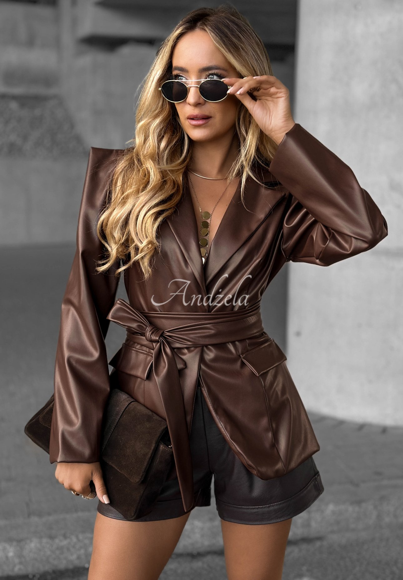Lederjacke mit Gürtel Wrong Number Schokoladenbraun