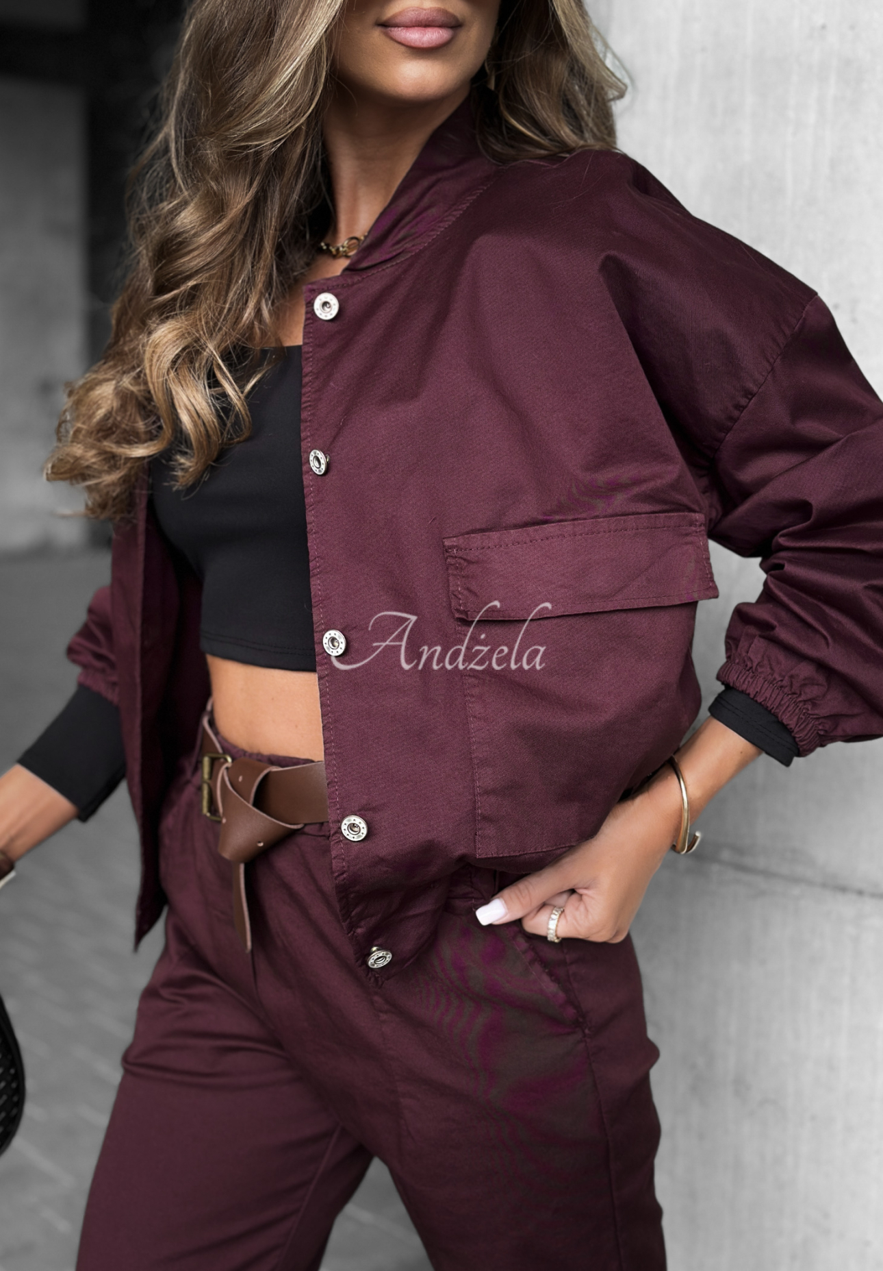 Kurze Bomberjacke In Front Of You Burgunderrot