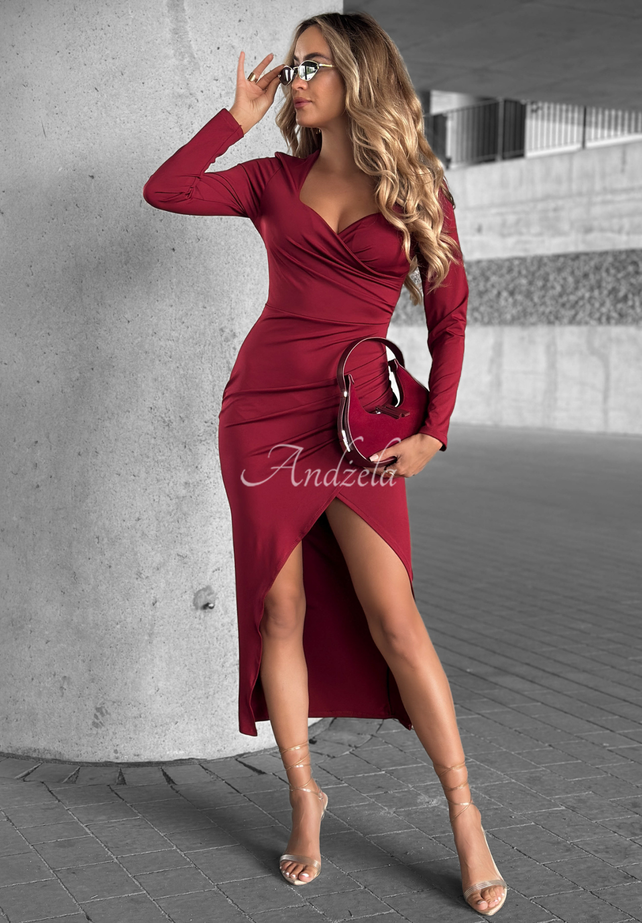 Kleid mit Schlitz Believe In Me Burgunderrot
