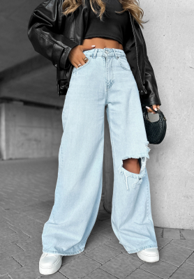 Wide-leg Jeans mit Abschürfungen Still Waiting Here Hellblau