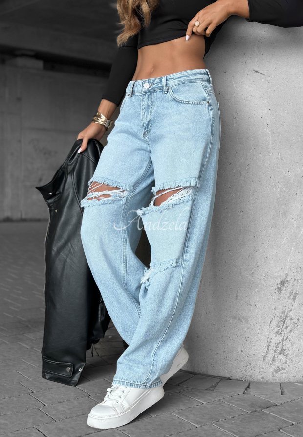 Jeanshose wide leg mit Absch&uuml;rfungen It's Complicated Blau