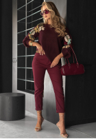 Pullover z haftowanymi kwiatami Colorful Flowers Burgunderrot