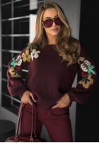 Pullover z haftowanymi kwiatami Colorful Flowers Burgunderrot