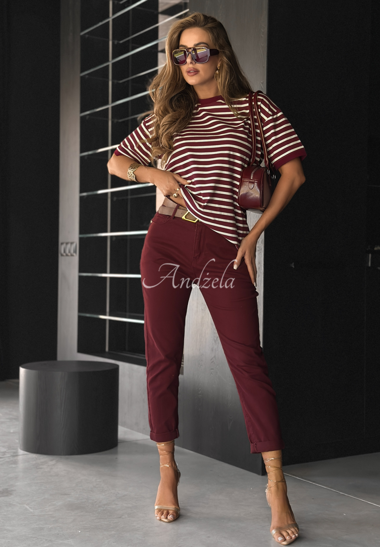 Long Story striped t-shirt burgundy