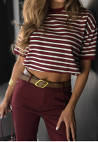 T-shirt w paski Long Story burgundowy