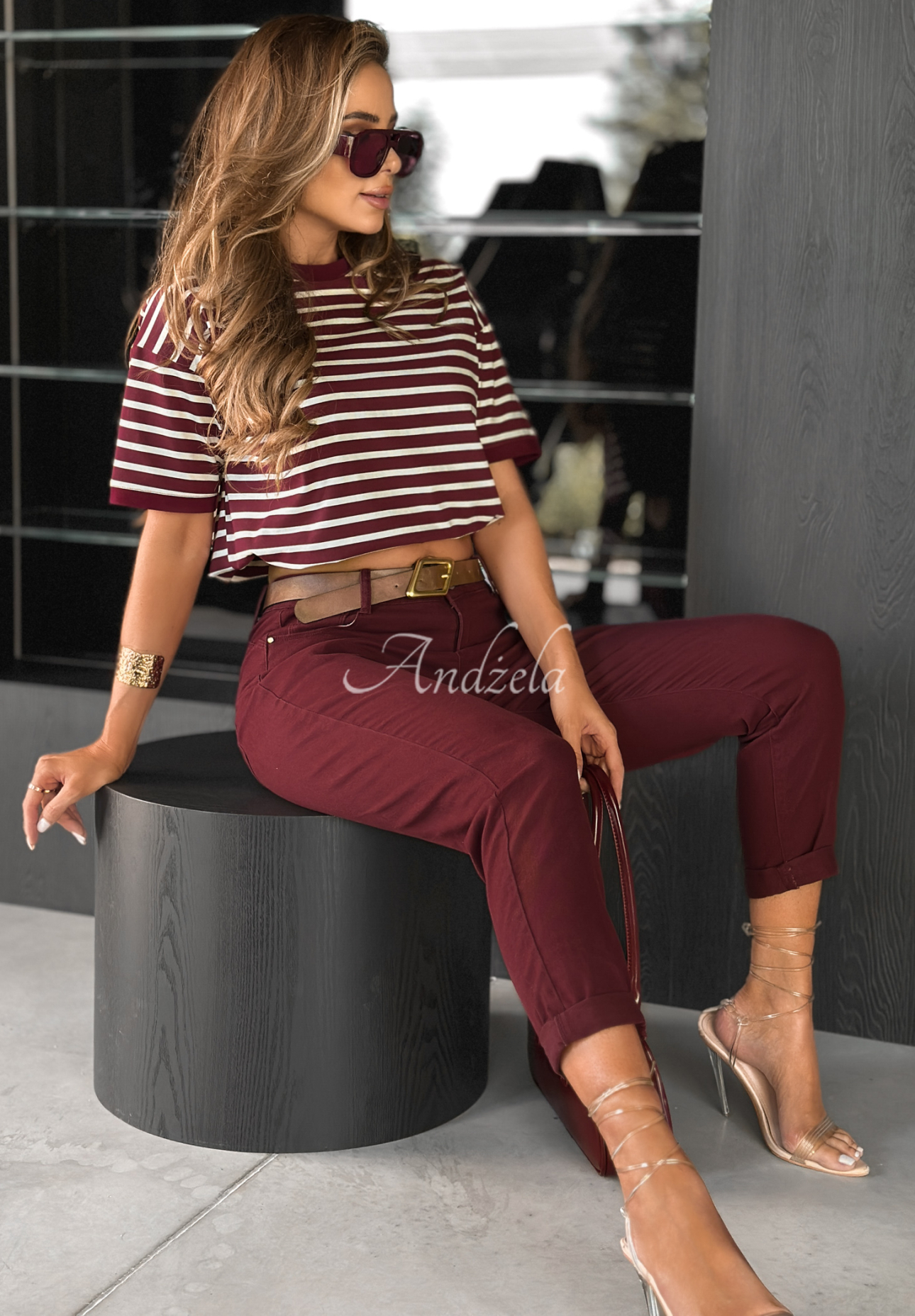 Long Story striped t-shirt burgundy