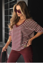 T-Shirt oversize w paski Cascade Burgunderrot
