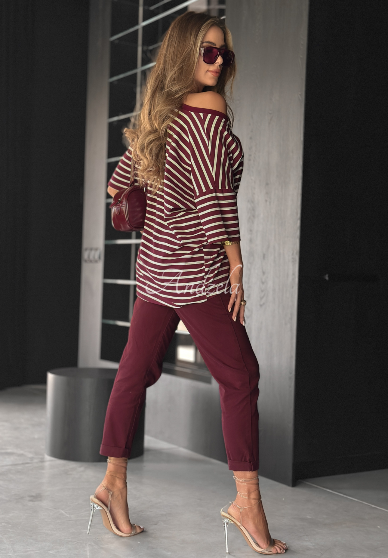 Oversize-T-Shirt mit Streifen Cascade Burgunderrot