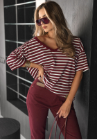 T-shirt oversize w paski Cascade burgundowy