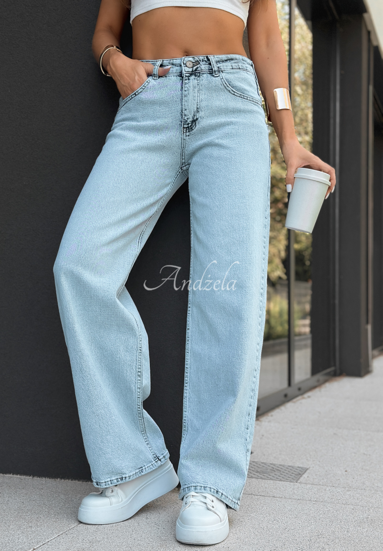Jeanshose wide leg That One Text Hellblau