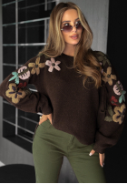 Pullover z haftowanymi kwiatami Colorful Flowers Schokoladenbraun