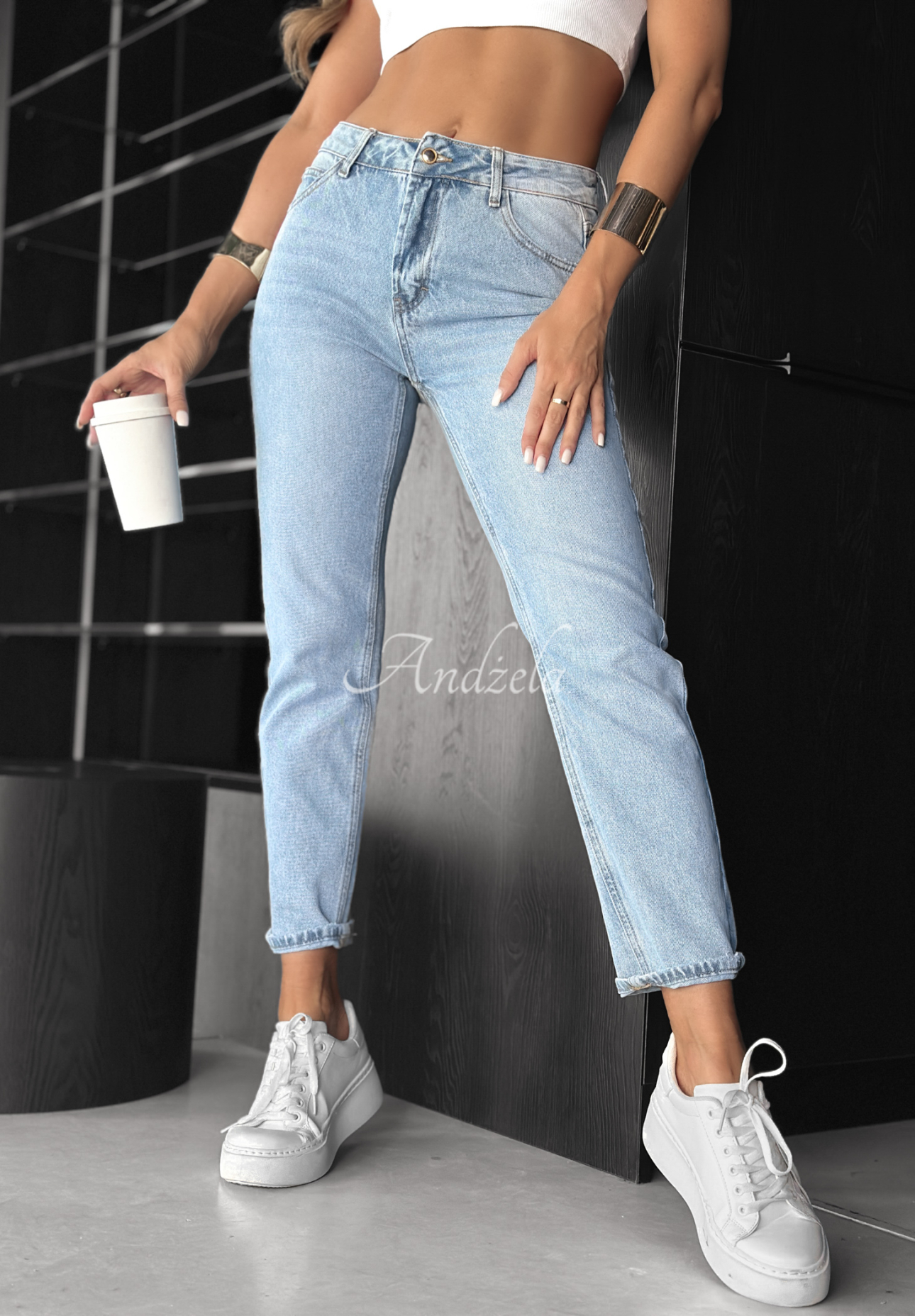 Jeanshose Mom-Fit mit Gürtel No Rush Blau