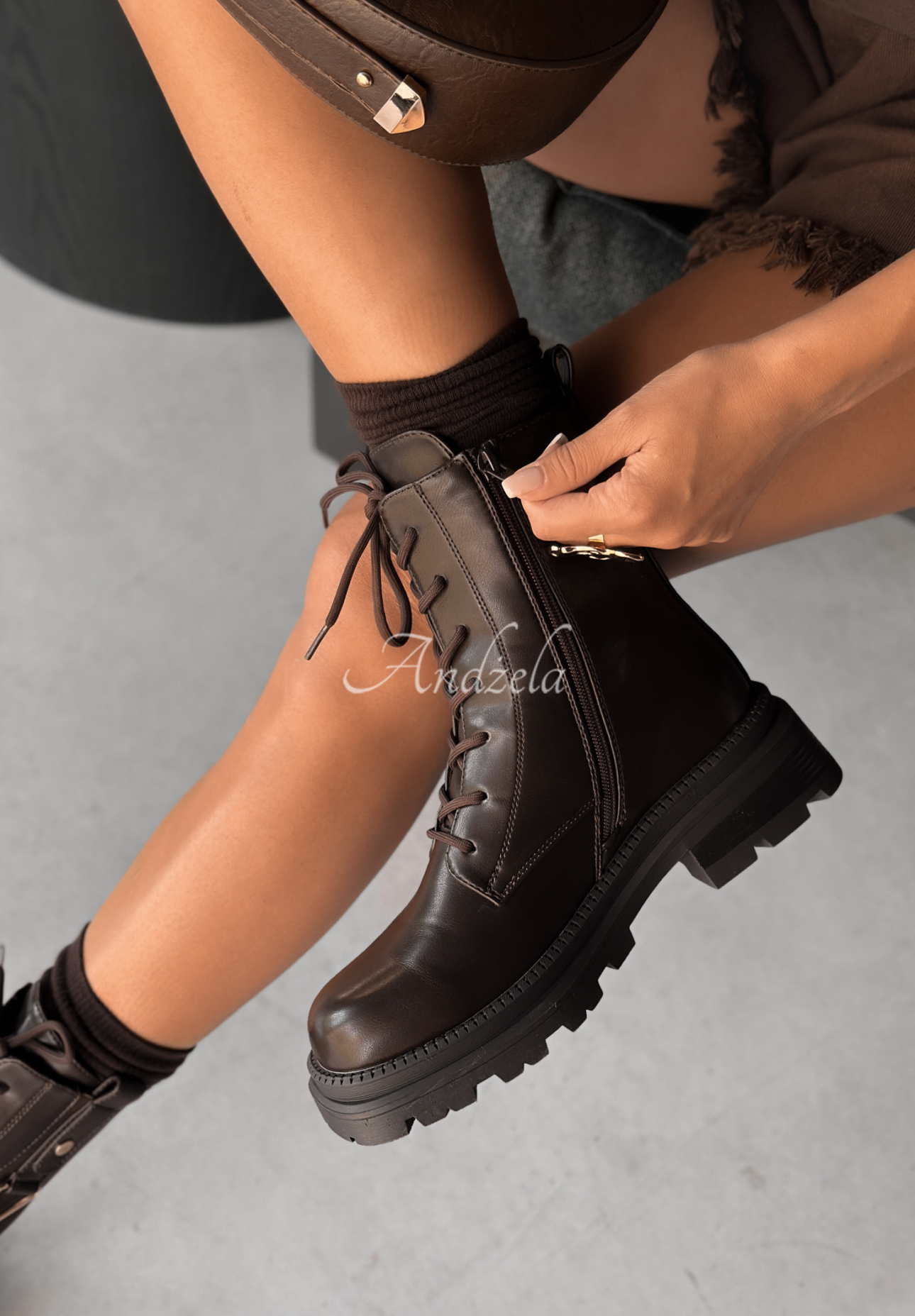 Arbeiterstiefel aus Leder Golden Hours Schokoladenbraun